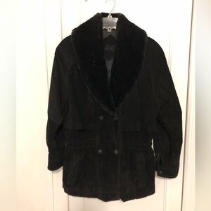Gitano vintage black suede leather faux fur collar anorak jacket